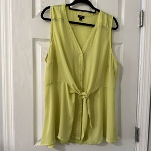 Yellow Sleeveless Tie Front Button Up Blouse